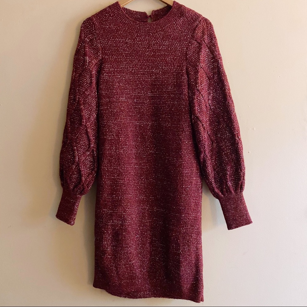 NWT Francesca’s Burgundy Shimmer Knit Sweater Dress - Picture 3 of 10